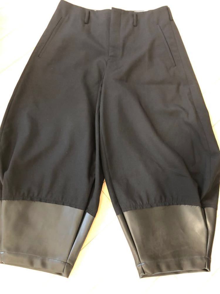 19SS COMME des GARCONS HOMME PLUS コムデギャルソンオムプリュス フェイクレザー切替ワイド テーパード パンツ XSサイズ ブラック