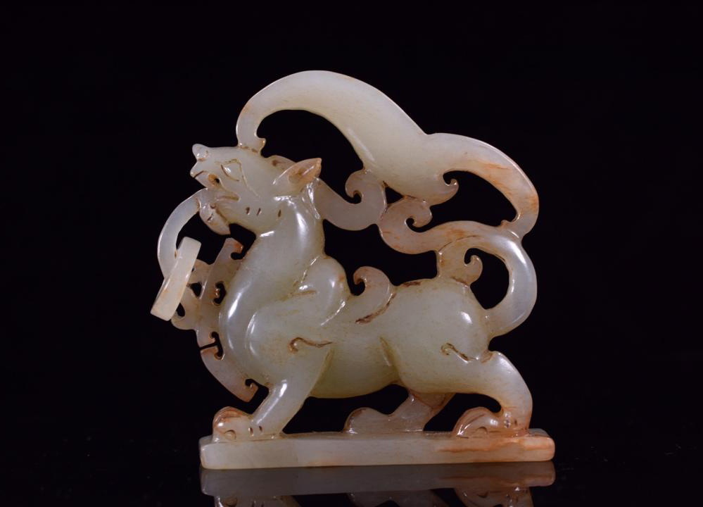 ☆清*古和田玉彫*「玉龍」擺件☆極細工 置物 擺件 古賞