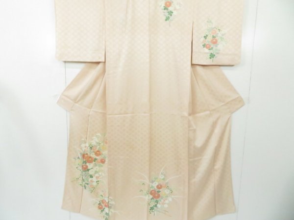 ♪IDnet即決♪ 付下げ 刺繍 単衣 草花文 地紋入り 着物 リメイク 材料