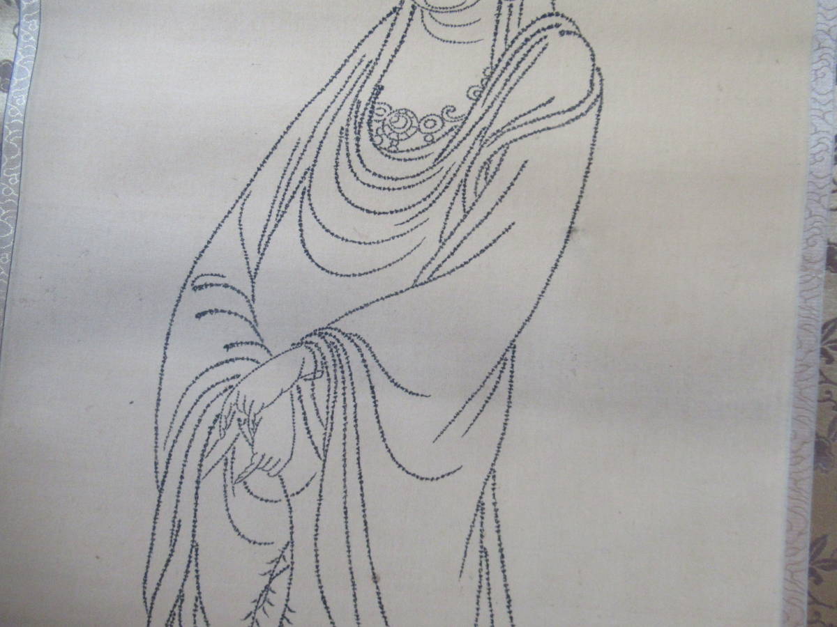 掛け軸 『 雲上観音 』 福田素仙 謹写 絹本 共箱 希少 軸装 掛軸 美品