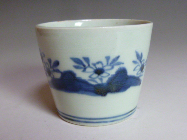 古伊万里 蕎麦猪口 染付 | 古美術 江戸後期 枠絵花菖蒲文 三樹