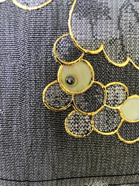 絹工房13】高級手縫仕立付☆新品☆ブラックダイヤ入り螺鈿細工・藤本