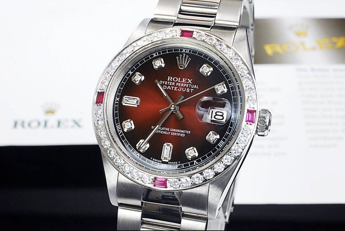 2年保証 レッドグラ ロレックス デイトジャスト 8+2P 天然ダイヤ Ref.1601 Cal.1570 OH済 仕上済 ROLEX メンズ 極美品