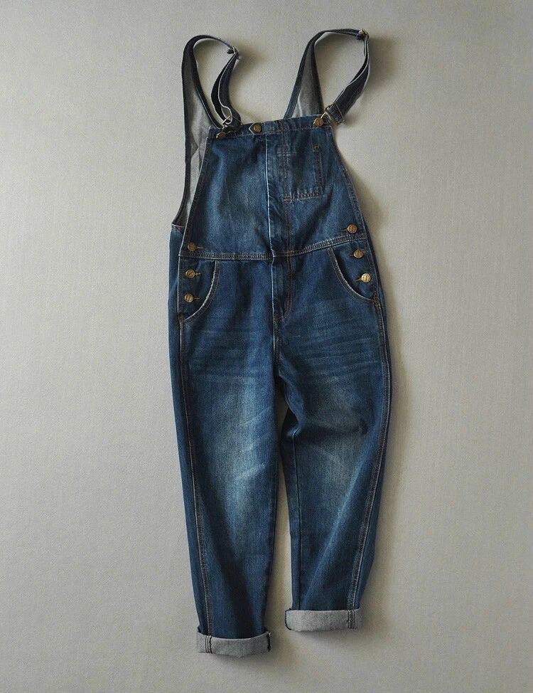 新品洗練★ レディースAAJEANSデニムサロペット大きいポケットブルーL