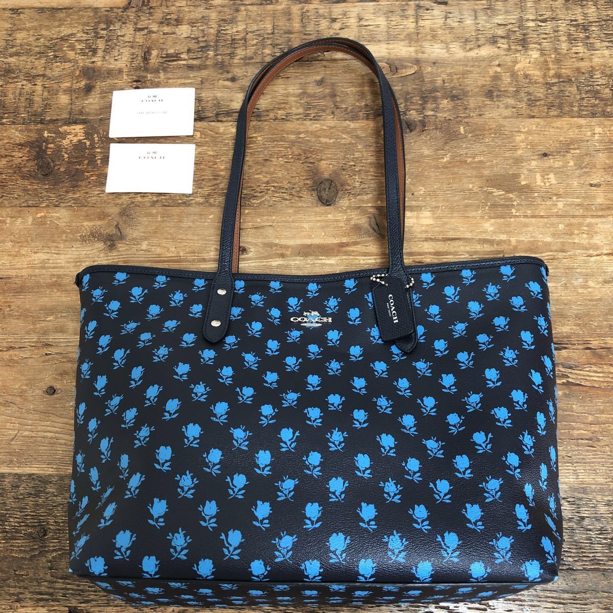 COACH コーチ トートバッグ ネイビー ブルー ブラウン シルバー金具 
