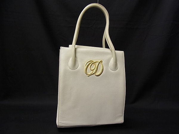 1円 Christian Dior クリスチャンディオール ロゴ レザー ゴールド金具 トートバッグ ハンドバッグ レディース ホワイト系 D0992ph