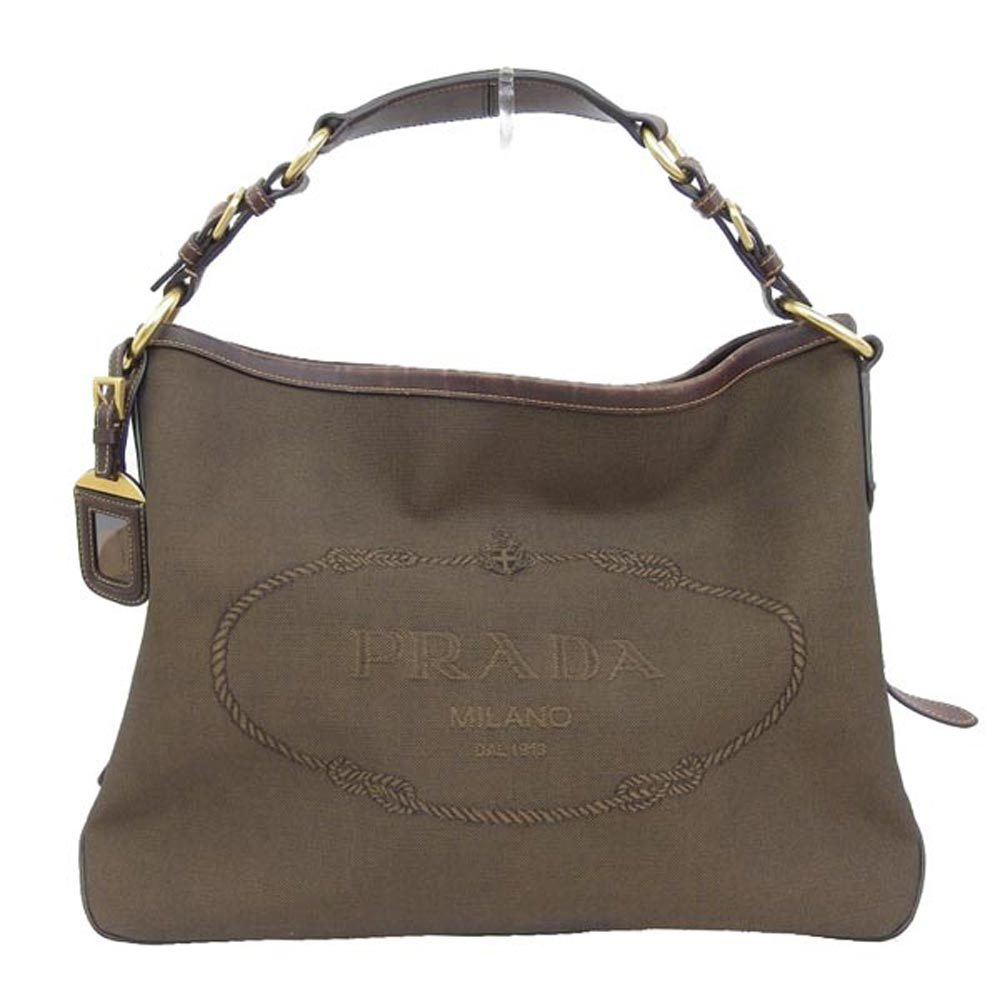 セール，低価 本物保証 プラダ PRADA ジャガード ショルダーバッグ キャンバス レザー ブラウン BR3420(ショルダーバッグ)｜売買されたオークション情報、yahooの商品情報をアーカイブ公開 - オークファン かばん、バッグ