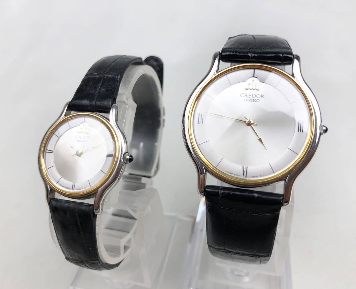 1円 稼働 良品 セイコー QZ 5A70-0610 クレドール SS×18KT シルバー