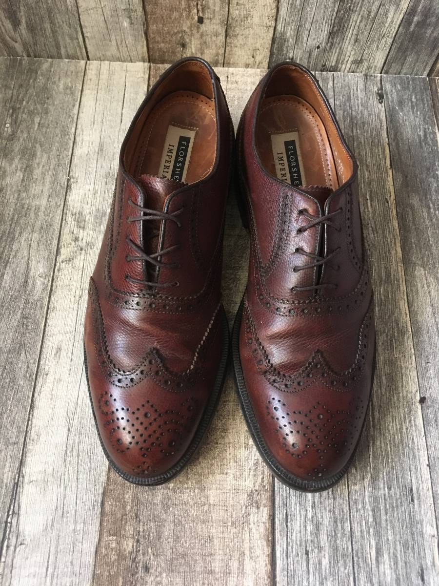 送料無料　FLORSHEIM IMPERIAL フローシャイム　インペリアル　レザーシューズ ウィングチップ　８1/2D アメリカ製