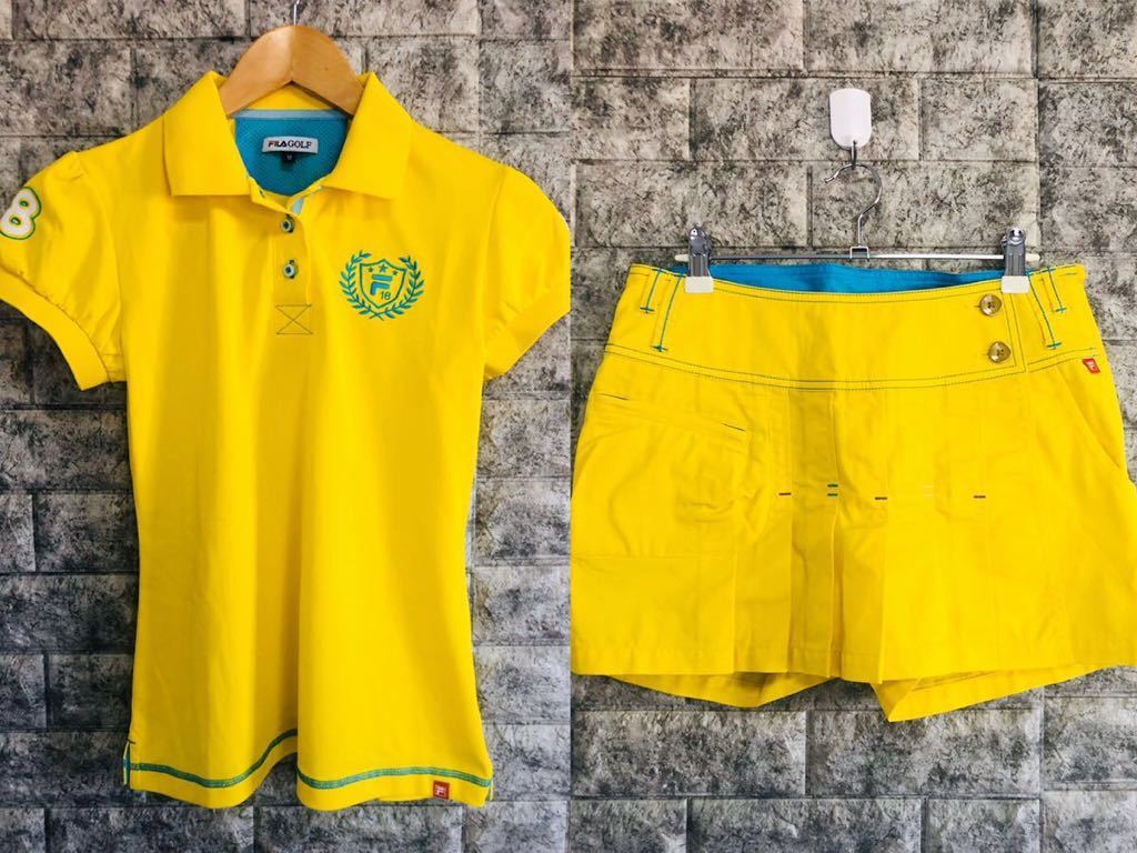 新品，新作登場 FILA GOLF フィラゴルフ ゴルフウェア レディース 上下セット イエロー 刺繍ワッペン デザイン シャツM.パンツ.L(シャツ)｜売買されたオークション情報、yahooの商品情報をアーカイブ公開 - オー シャツ
