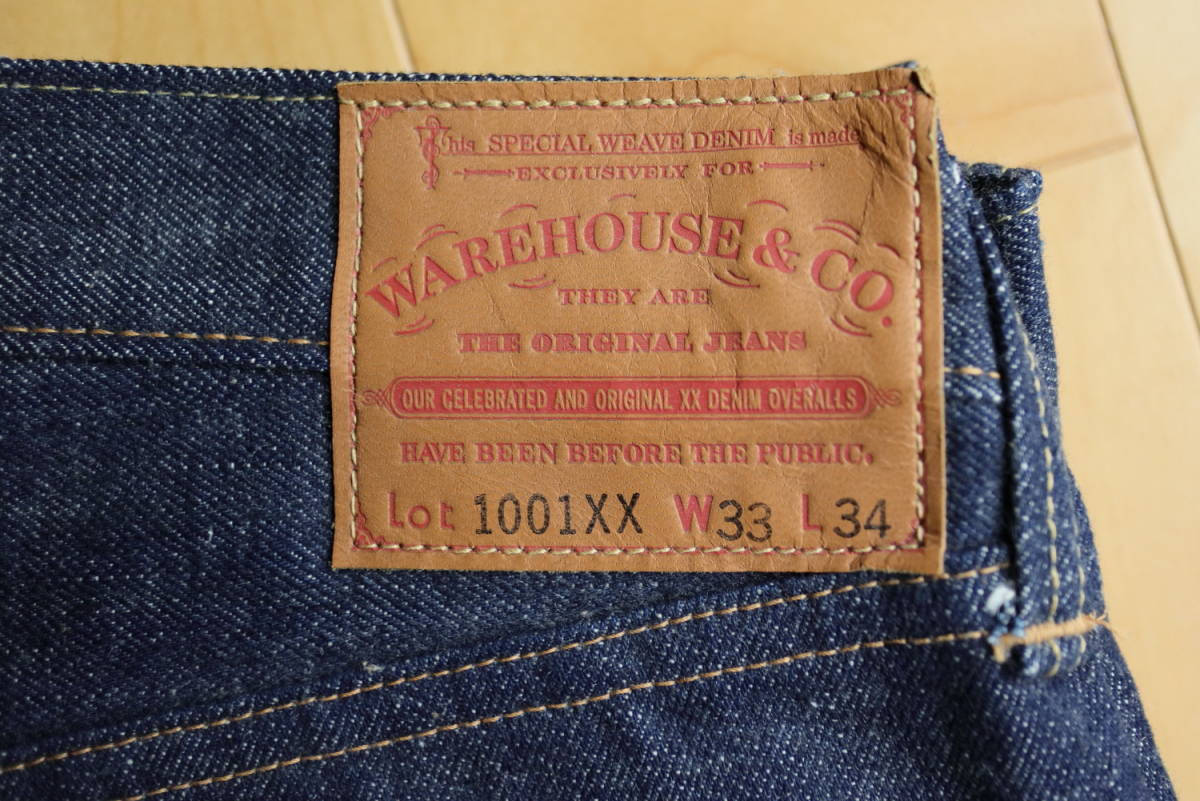 WAREHOUSE ウエアハウス 1001XX W33 革パッチ ステッチ入り デット 