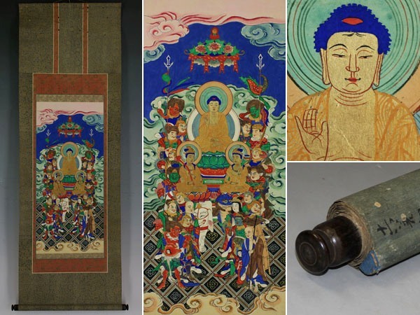 肉筆】古仏画【十六善神】◇紙本◇合箱◇掛軸 x10148