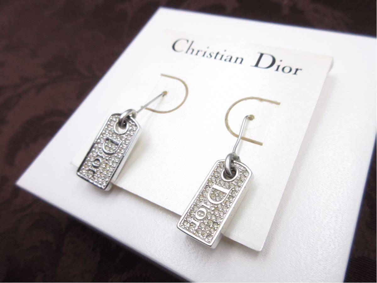 お得】Christian Dior ディオール プレート ストーン ピアス レア ロゴ