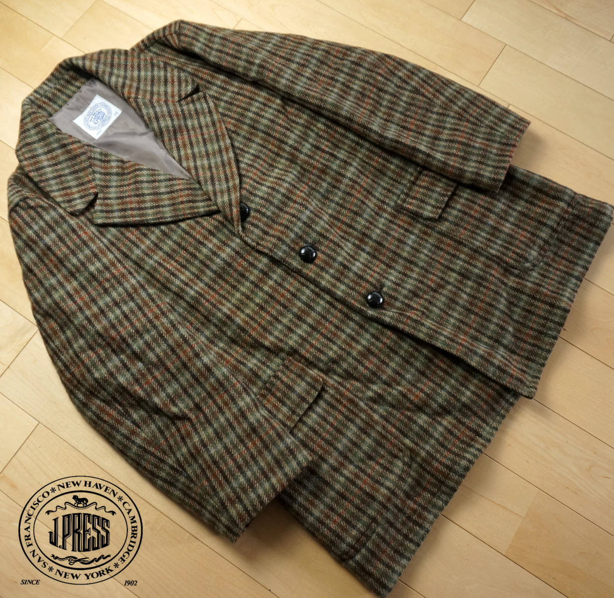 高級 J.PRESS Jプレス ジェイプレス ツイードウール コート WOOLY MILL使用 ブラウン系 Mサイズ