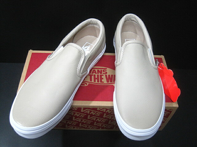 新品□バンズ VANS スリッポン レザー 本革 SLIP ON ベージュ オール 