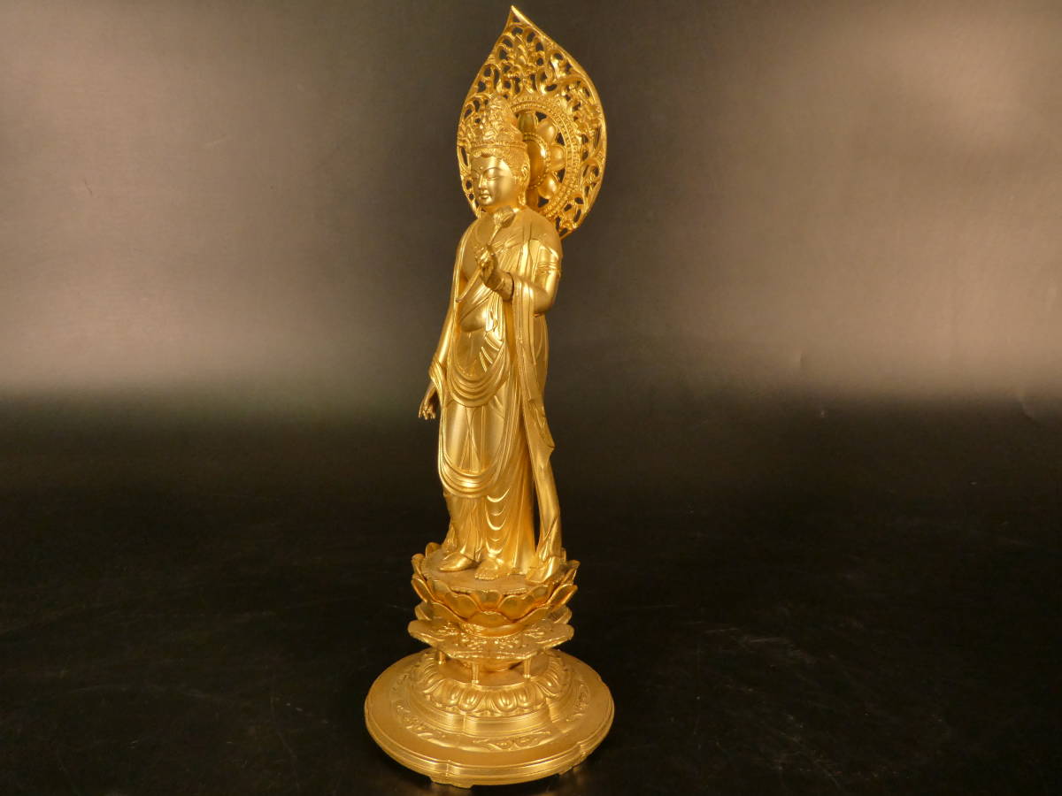 氷】大仏師 松久宗琳 作 銅製 塗金 聖観音像 仏像 置物 約3772g
