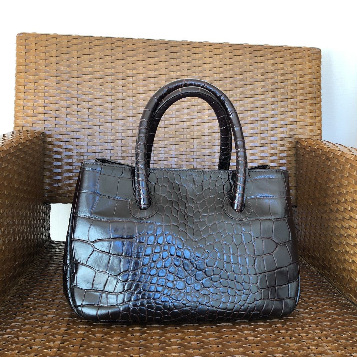 FURLA フルラ クロコ型押しレザーハンドバッグ /トートバッグ 