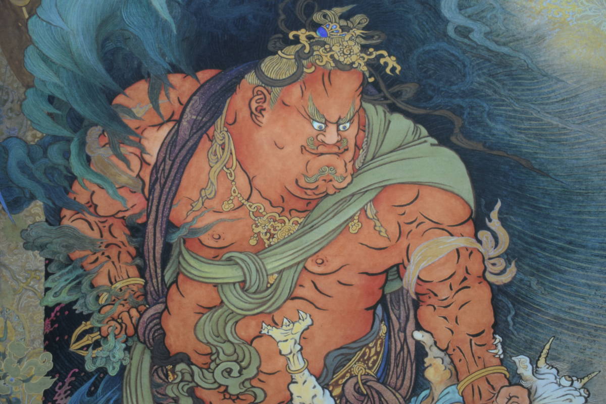 複製】/狩野芳崖/仁王捉鬼図/工芸/桐共箱付/布袋屋掛軸HH-58(人物