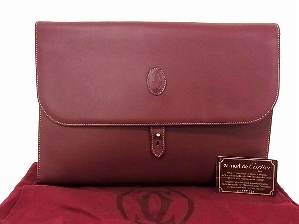 1円 ■美品■ Cartier カルティエ ロゴ マストライン レザー クラッチバッグ セカンドバッグ ボルドー系 E4040pO
