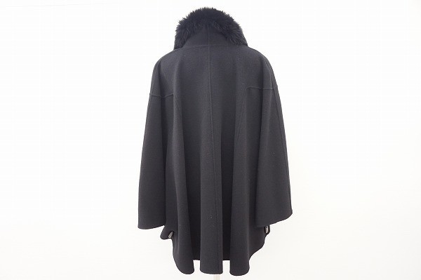 wnc レリアン Leilian ポンチョ コート ケープ 9 黒 カシミヤ混 ブルー