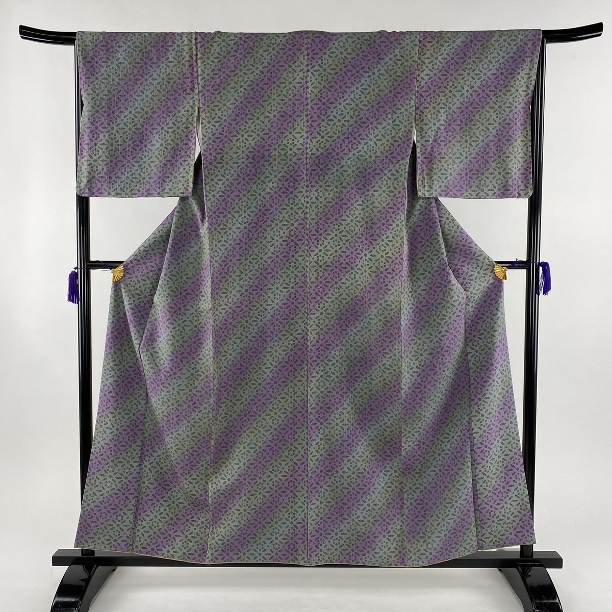 菅原結 袷 美品 紬地 漢方染 小紋 身丈156.5cm S 裄丈