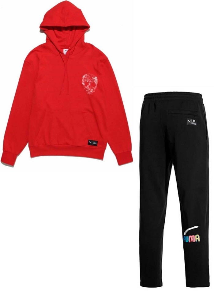 プーマ ブラッドリー・セオドア コラボ プルオーバーパーカー＆パンツ USサイズS(M相当) 定価19800円 赤/黒 薄手 スウェット上下セット