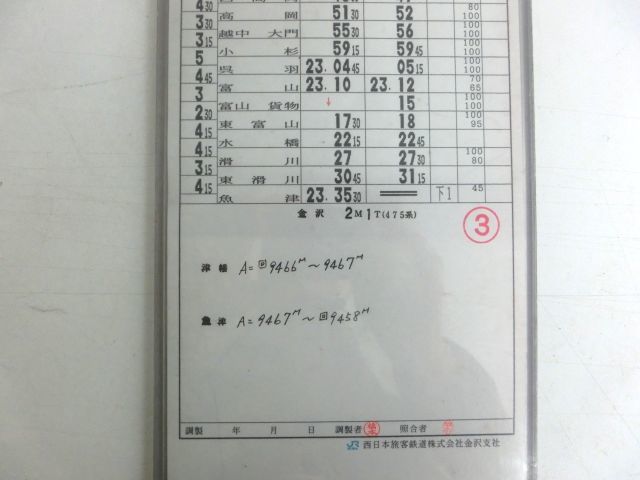 【鉄道放出品】スタフ・臨時 運転時刻表・乗務行路表・富転センター（475系） 平成9年7月28日_4
