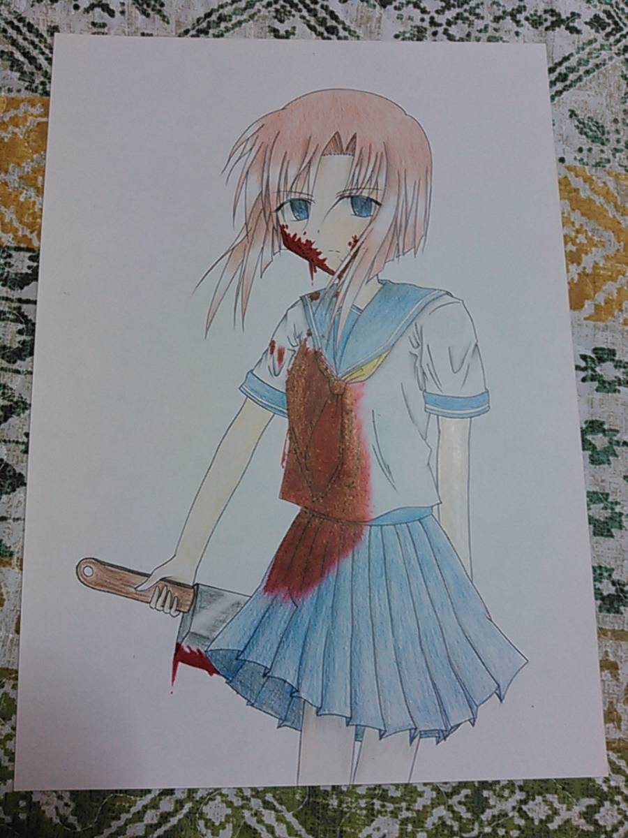 ひぐらしのなく頃に 竜宮レナ 同人手書きイラスト 色鉛筆 A4