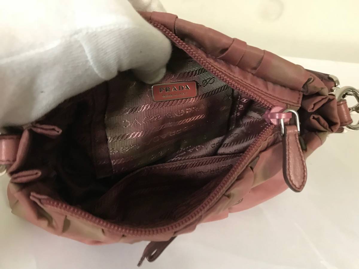 本物プラダPRADA本革レザーナイロンリボンミニハンドポーチバック 