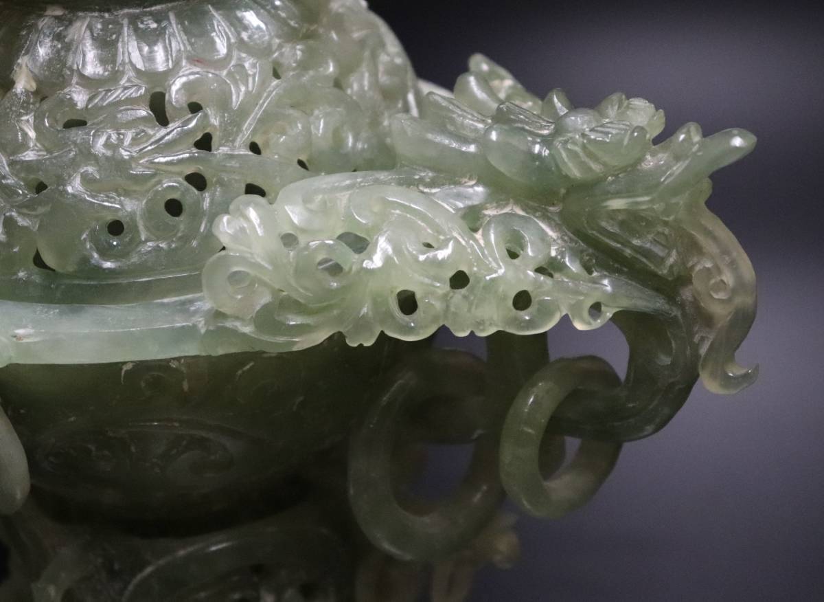 翡翠 中国美術 彫刻 中国 龍彫 彫刻遊環 台付香炉 i-img1200x1196- Yahoo!