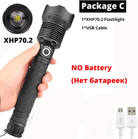 懐中電灯 : 強力 led 軍用 最強 XHP70 爆光 0 xhp70.2 LCD残量表示 充電式 電池式 超高輝度 LED ハンディライト