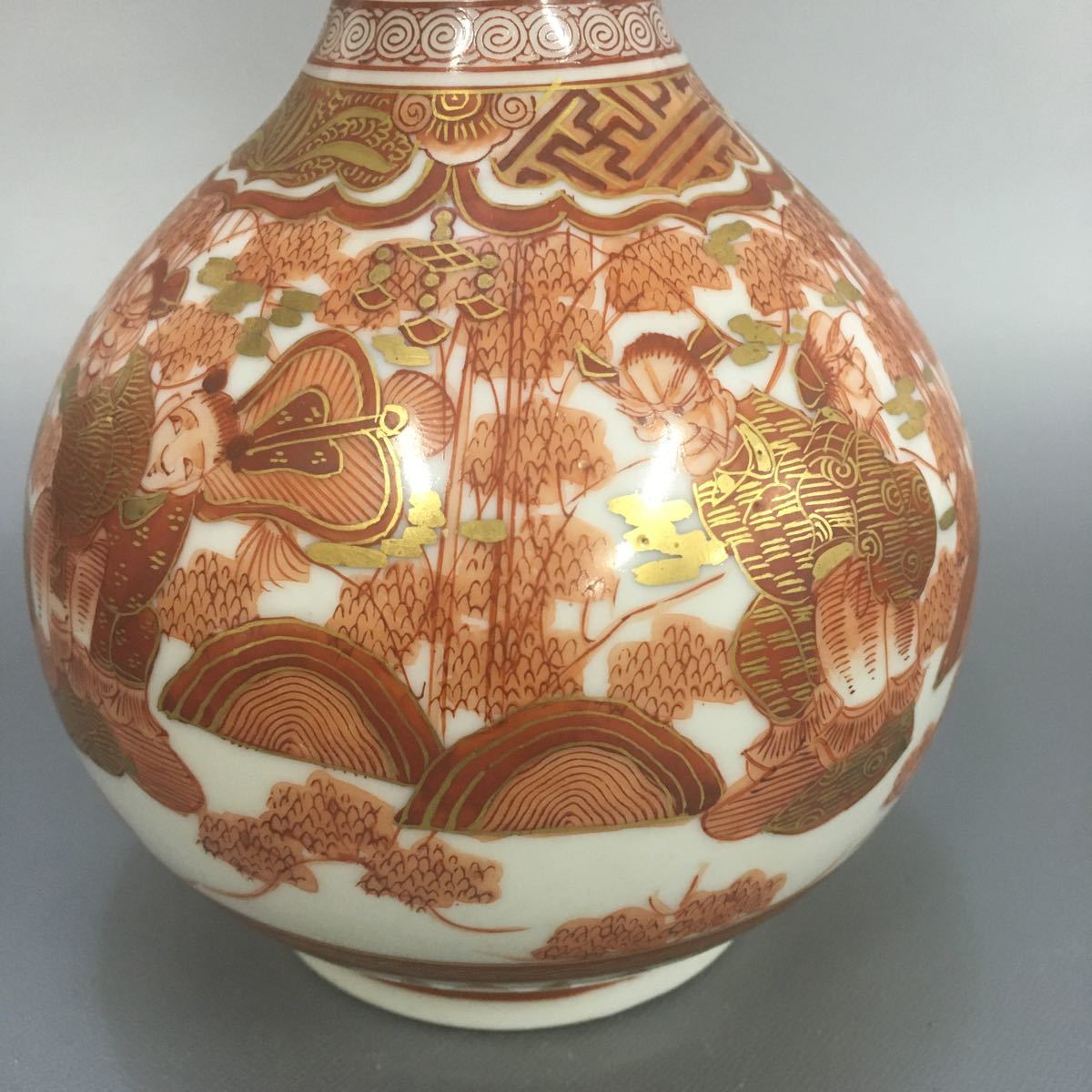 時代 幻の名窯 湖東焼 赤絵金彩賢人図花瓶20cm 吉祥 招福 最高 縁起物