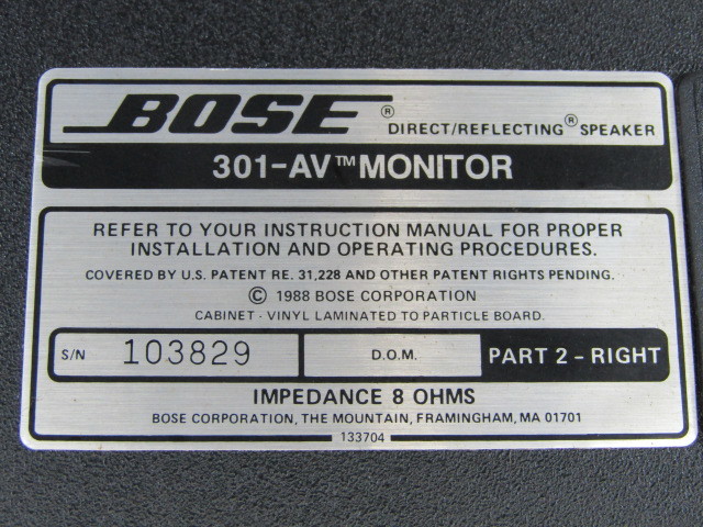 BOSE ボーズ スピーカー 301-AV MONITOR L/R2個セット 金具付き