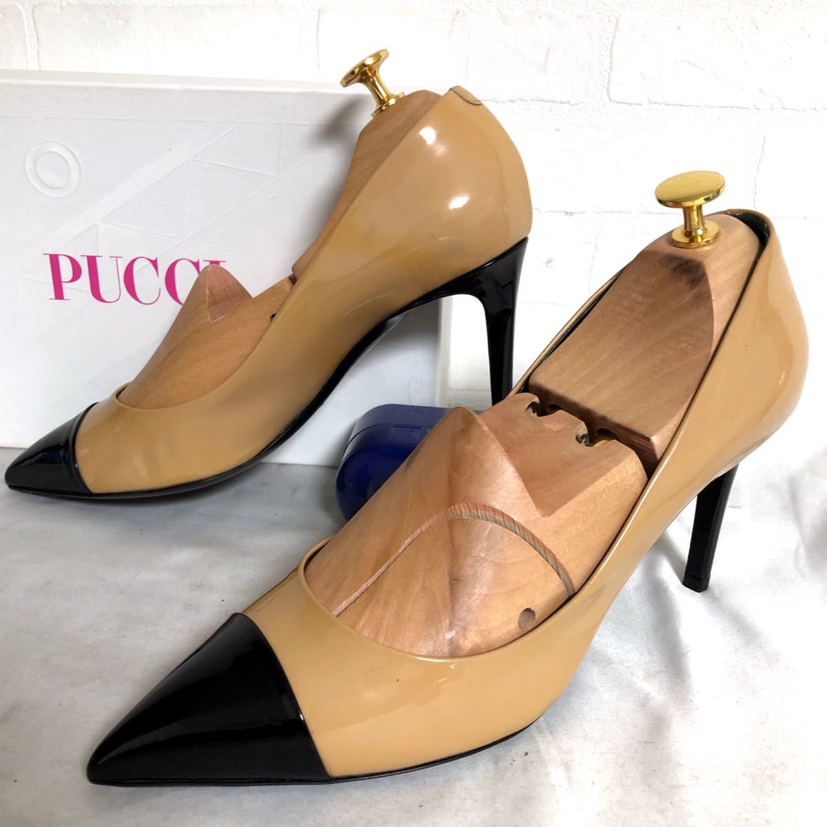 お買い得，定番人気 608 箱付き EMILIO PUCCI エミリオプッチ パテント エナメル レザー パンプス ヒール シューズ 39 24.5-25程 レディース ベージュ(その他)｜売買されたオークション情報、yahooの商品情報をアーカイ その他