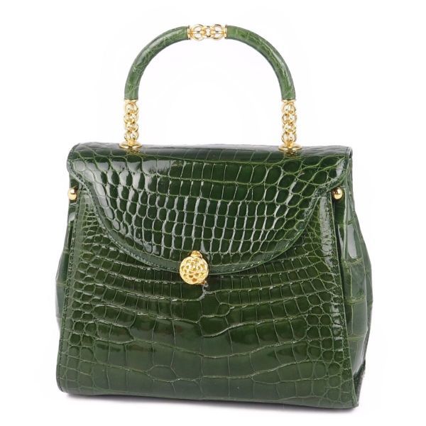 クロコダイル Crocodile クロコダイル シャイニークロコ ワニ革 ハンドバッグ レディース グリーン cj05on-rw05s22442