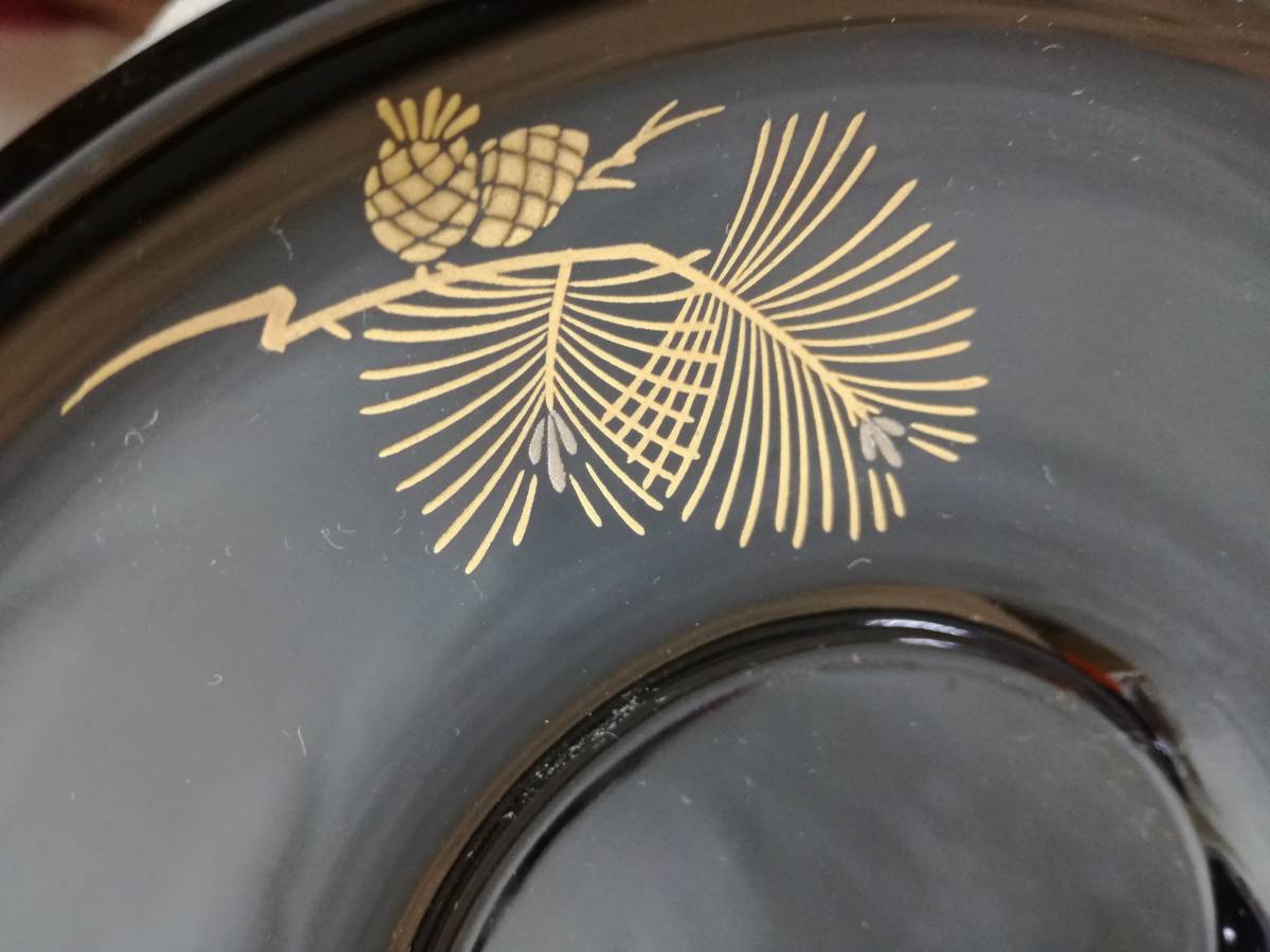 輪島塗 精香堂謹製 わじま龍作 蒔絵 松ぼっくり 茶托 5客揃