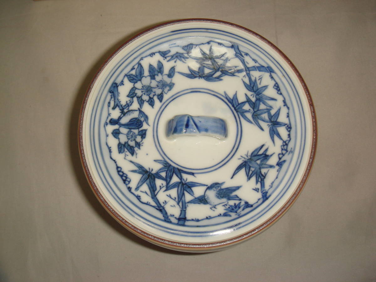 水指 京焼 染付 茶道具 赤絵 竹文 平安祥堂 共箱入り 茶道