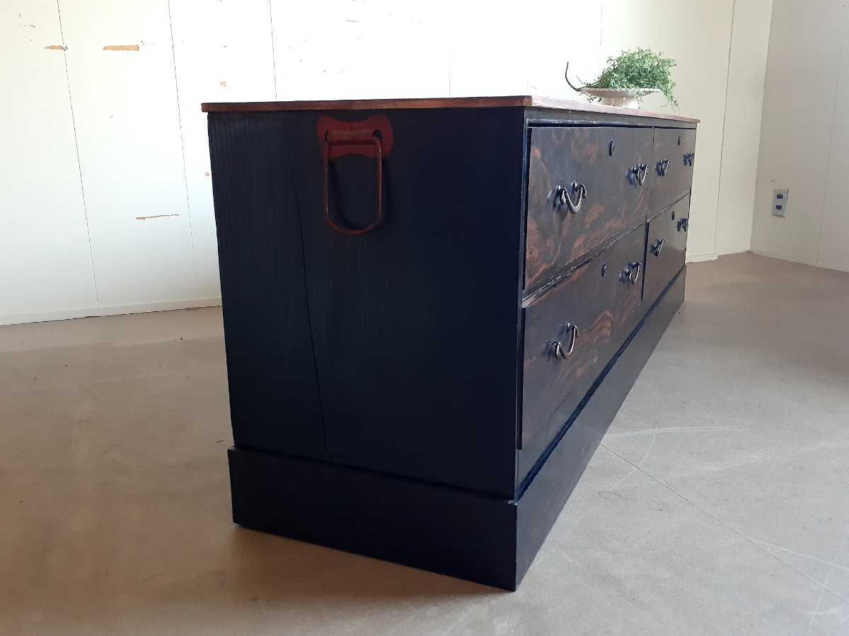 美しい杢目 無垢材 黒柿 箪笥 引き出し ローボード 時代 飾り棚 陳列台