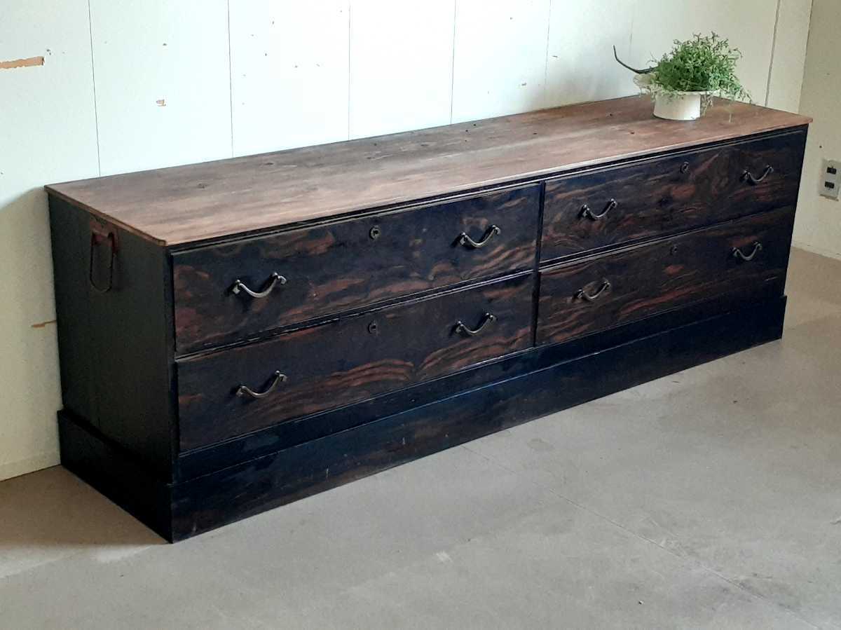 美しい杢目 無垢材 黒柿 箪笥 引き出し ローボード 時代 飾り棚 陳列台