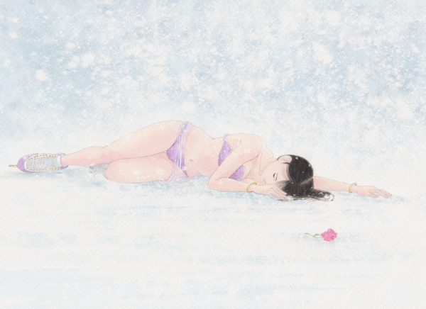 水彩画 手描きイラスト クリスマスローズ 肉筆原画 美人画 原画