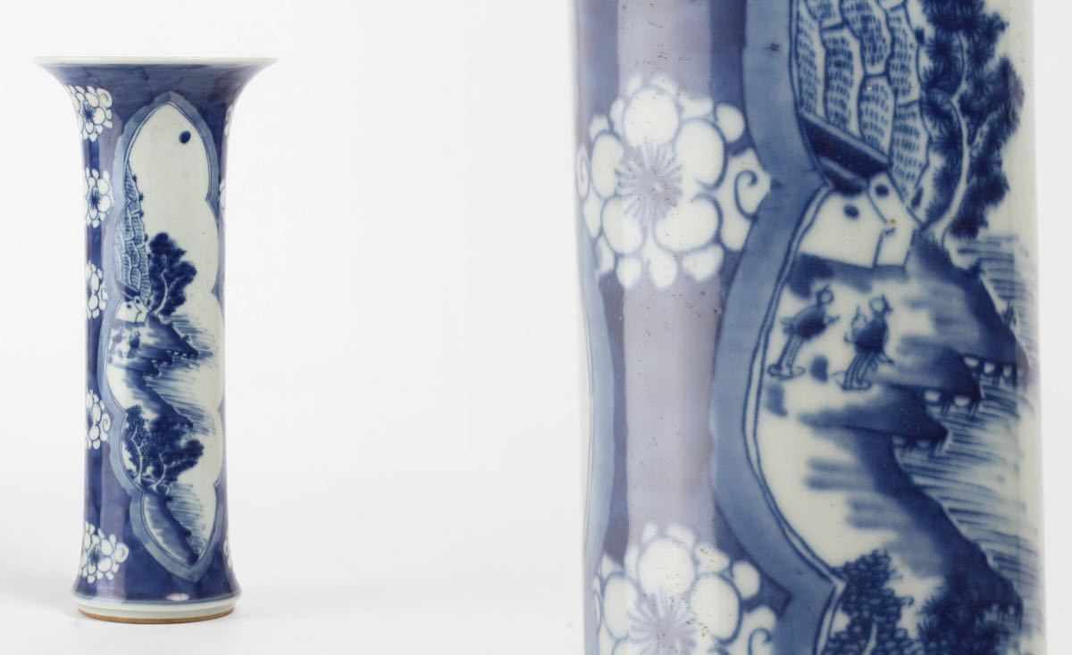 後】L005 【古染付花入れ】古美術品 古玩 骨董品 中国美術 時代物