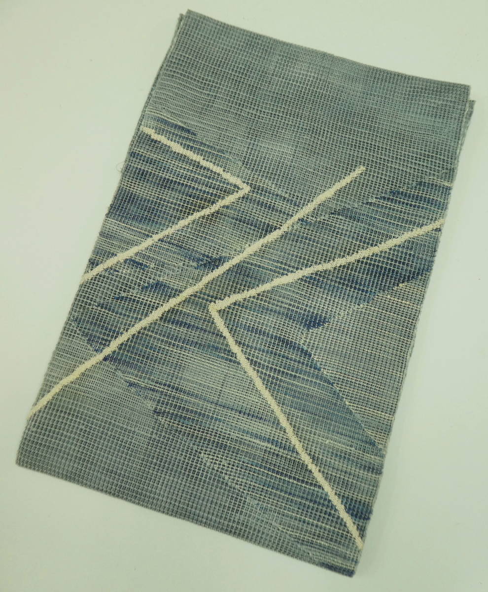 正絹　夏の羅　名古屋帯 【抽象模様】 正絹 盛夏用名古屋帯 羅 中古・リサイクル - 八寸 卵色 抽象柄 名古屋