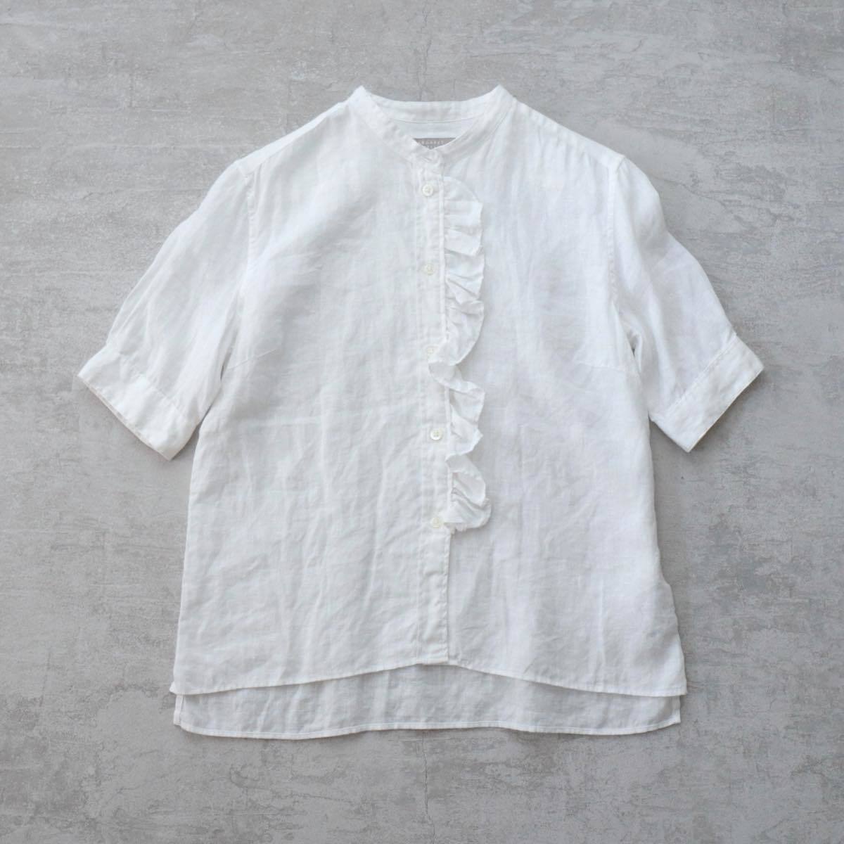マーガレットハウエル　リネン　フリルシャツ 美品*MARGARET HOWELL｜マーガレットハウエル リネン半袖フリル