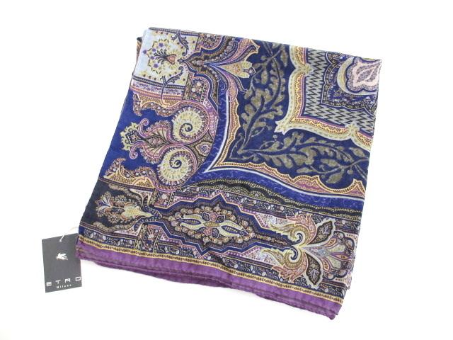 エトロ ETRO ペイズリー柄 大判 ストール カシミヤ シルク パープル