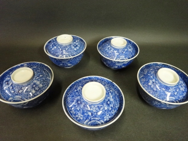広吉堂】伊万里 蓋茶碗 茶碗 染付 古美術 時代物 美品 5客 【公式通販】