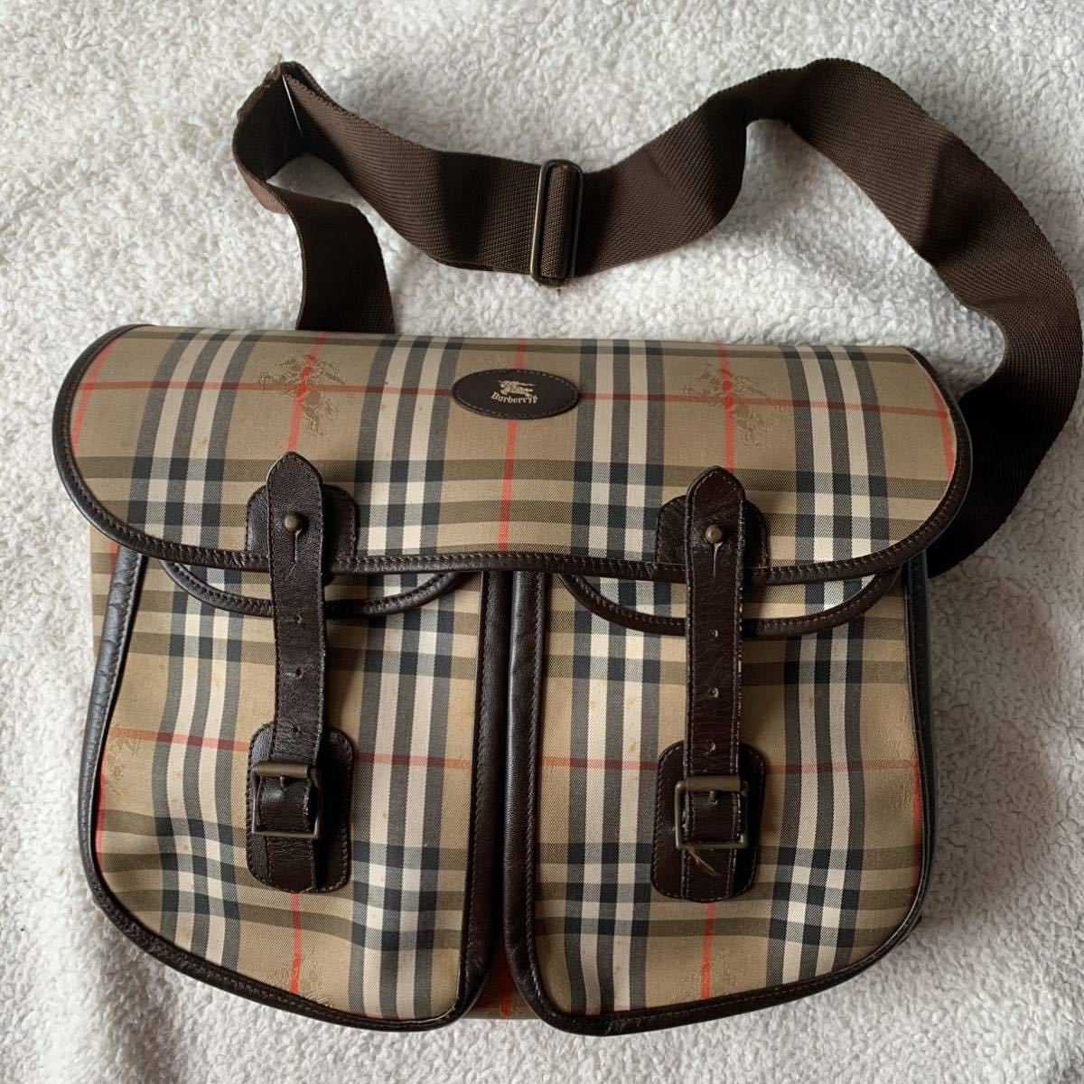 【90s】 Burberry レザー ショルダーバッグ ノバチェック ブラウン バーバリー ノバチェック ショルダーバッグ BURBERRY ブラウン
