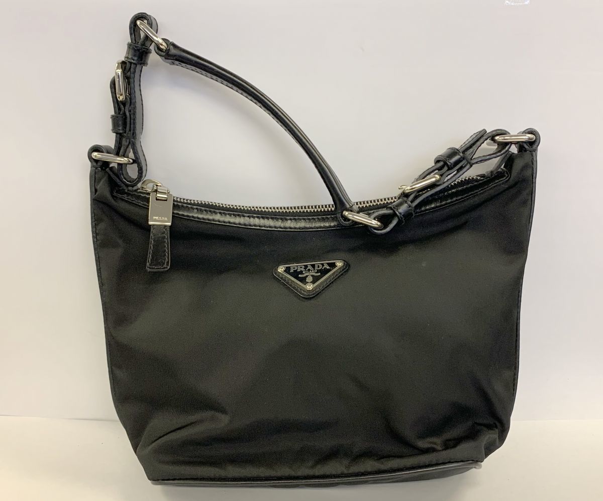 R090-I4-7514 PRADA プラダ ナイロンxレザー ハンドバッグ ブラック 約
