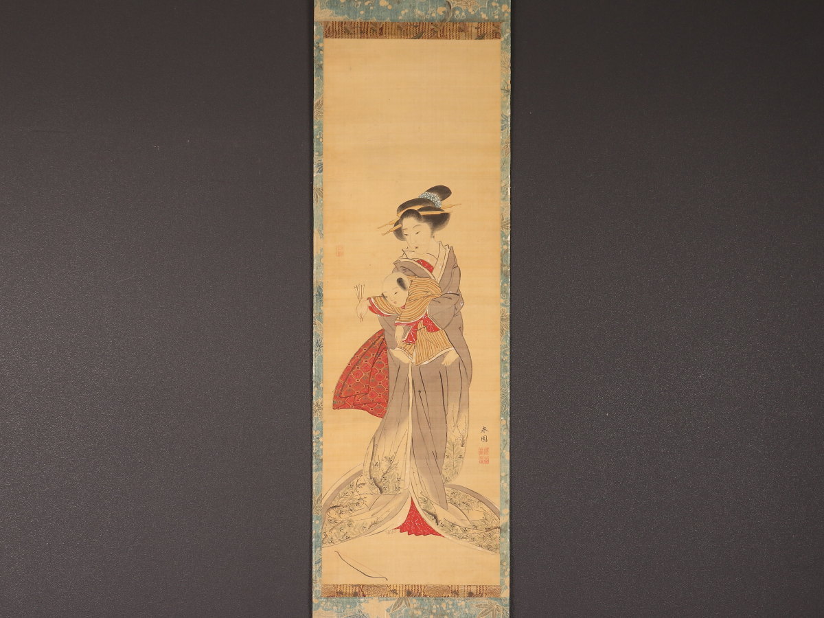 真作】【WISH】川崎小虎 「池畔」日本画 掛軸 共箱 蜻蛉 トンボ 〇物故