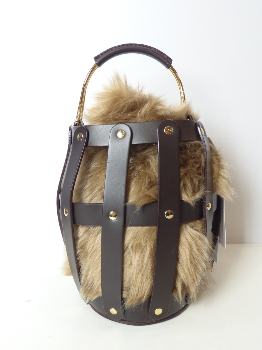 23区　VIOLAd ORO ヴィオラドーロ　ファー本革 バスケットバッグ【28000円/茶/新品】ｃ0BB