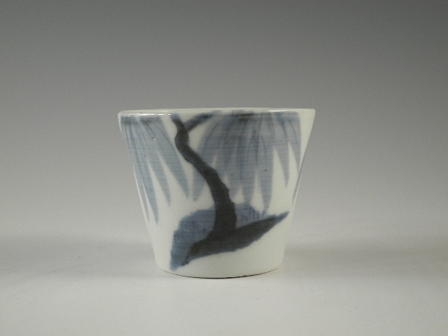 ◇栄◇古伊万里 染付 柳文 蕎麦猪口 無傷完品 江戸期